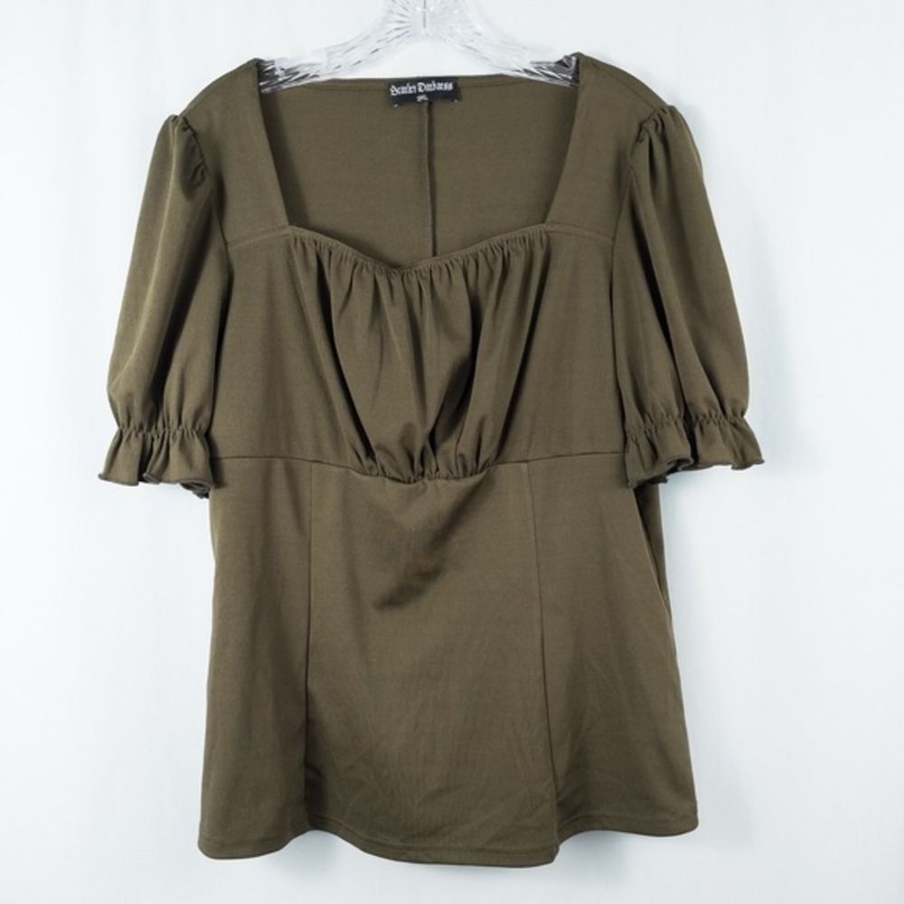 Scarlet‎ Darkness Slim Fit Square Neck Short Sleeve Renaissance Top 2XL Green